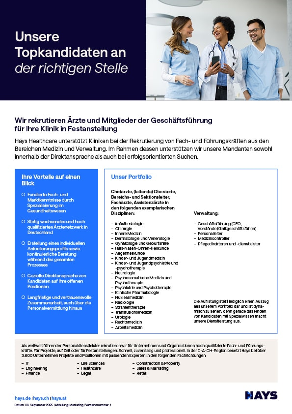 Healthcare Factsheet Ärztinnen und Ärzten für Festanstellungen