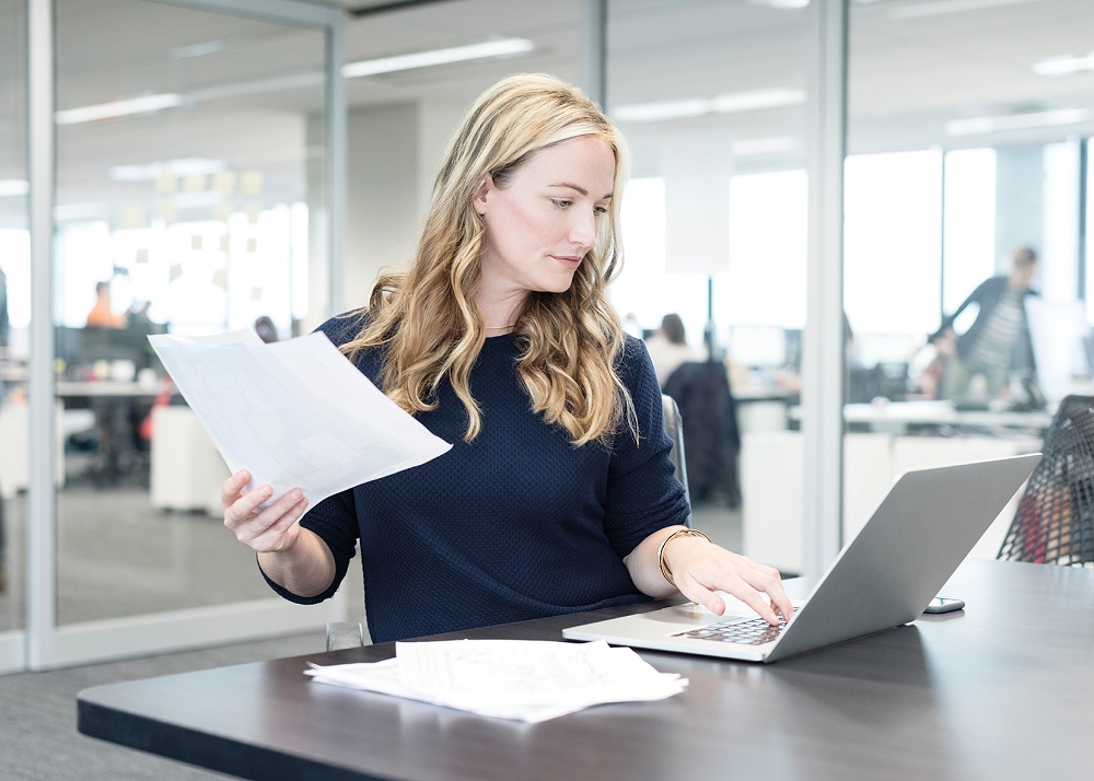 Woman working on laptop