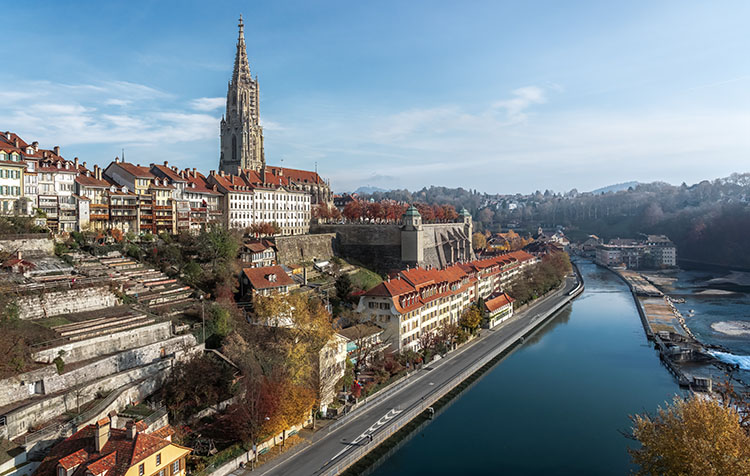 Bern from above with a view of the river and the old town